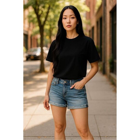 Knox Rose Women's Blue Cut-Off Denim Shorts Size 12 Embroidered Pockets - Picture 3 of 7